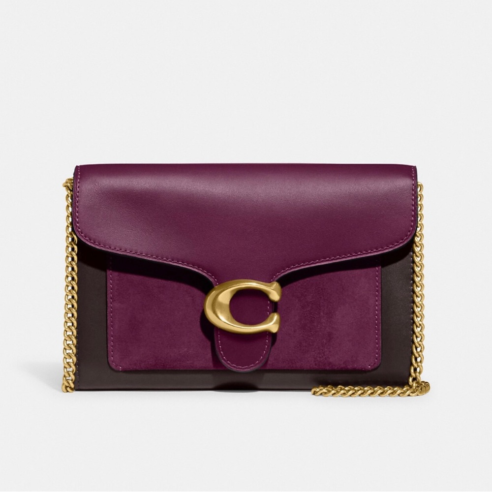 Coach Deep Berry Suede & Leather, Chain Strap Tabby Chain Clutch